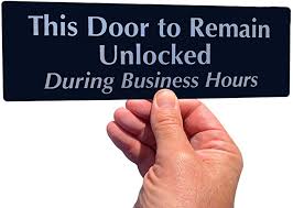 Pull hinge locks up to unlock. Smartsign This Door To Remain Unlocked During Business Hours Door Sign 3 X 9 Diamondplate Aluminum Office Products Amazon Com