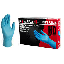 Ammex Gloveplus Heavy Duty Blue Nitrile Exam Powder Free 8 Mil Disposable Gloves 50 Count Large