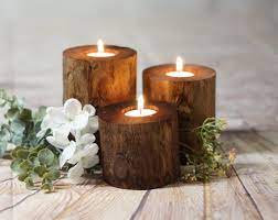 Set Of 3 Log Candle Holders Wedding
