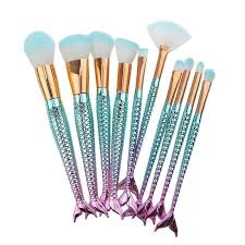 multicolored mermaid makeup brushes