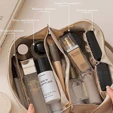 cosmetic bag hand bag leather makeup