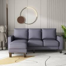 Harper Bright Designs 75 In Wide Square Arm Polyester Modern L Shaped Sofa In Dark Gray With Removable Storage Box And Ottoman