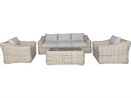 Hawaii Three Tone Wicker Gray Off White Beige Sofa Set In Silver Gray Cushion