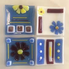 set of small fused glass plates art