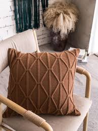 brown knitted fabric throw pillow cover