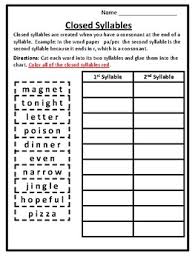 Syllable Activities Closed Syllables Worksheets Cut Glue