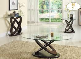 Glass Coffee Table W Wood Base