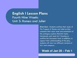 English I Lesson Plans Fourth Nine Weeks Unit 3 Romeo And