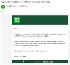 td app s mobile payment to shut down