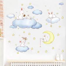Bunnies Clouds Kids Room Nursery
