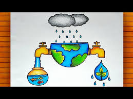 how to draw save water step by step
