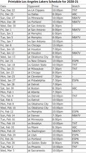 printable los angeles lakers schedule