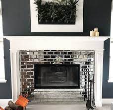 Mirrored Subway Tiles On Fireplace