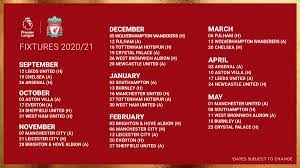 In addition to the domestic league, liverpool participated in this season's editions of the fa cup, the efl cup, the fa community shield and the uefa champions league. Liverpool Fc On Twitter Our 2020 21 Premierleague Fixture List Up The Reds Lfc Plfixtures