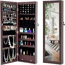 6 Leds Mirror Jewelry Cabinet Lockable