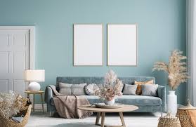 Home Interior Mock Up With Blue Sofa