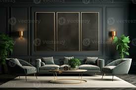 dark living room interior with black