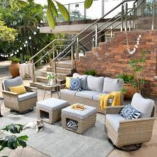 Xizzi Aphrodite 6 Piece Wicker Patio Conversation Seating Sofa Set With Cushions And Swivel Rocking Chairs