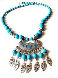 boho necklace blue antique pendant