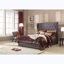 upholstered grey linen fabric bed frame