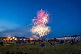 a spectacular fireworks display lit up