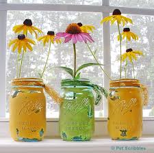 Blue Mason Jar Vases Painted And