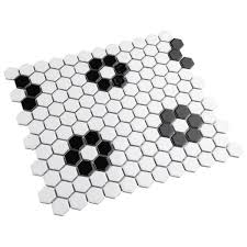 merola tile metro 1 in hex matte white with black dot 10 1 4 in x 11 7 8 in porcelain mosaic tile 8 6 sq ft case