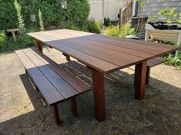 custom outdoor dining table and benches
