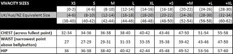 Size Chart Vivacity Sportswear Sustainable Women Sportswear