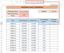 calculate overtime hours in excel using