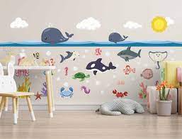 Sea Animals Wall Decal Set Whale Fish