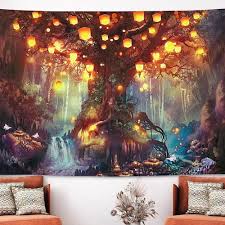 Fantasy Forest Tapestry Magical Tree Of