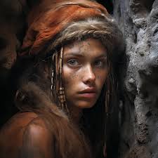 antient cave woman blue eyes dirty hat