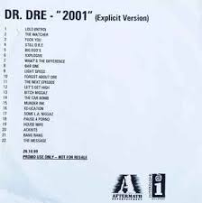 If dre had released 2001 yesterday it would be an instant success. Dr Dre 2001 Tracklist