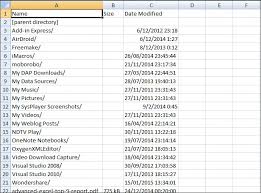 list of files in a folder into excel