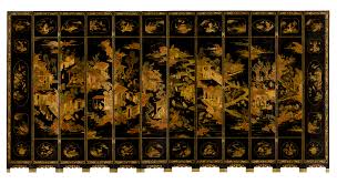 Decorated with black and gold scenes of gardens, tea houses and boats on lakes, with dragon border figures. Folding Screen Wikiwand