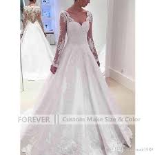 Latest Long Sleeve V Neck A Line Wedding Dresses Hollow Back Appliues Sweep Train Bridal Wedding Gowns Vestido De Casamento Bride Dresses