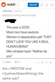 Nevertheless, over the problems and claims of user data and privacy, more applications. Reddit Use App Rmgtow Ireddit Reality Is Coming Hard And Fast U The Year Is 2030 Most Men Have Sexbots Women In Desperation Yell They Don T Love You Like A Real Human