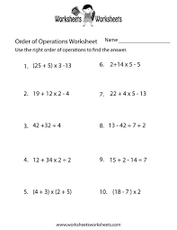 Order Of Operations Worksheet Order