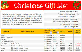 Christmas Gift List Set Your Budget And Track Gifts Using Excel