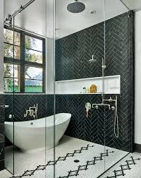 11 Bathrooms With Black Herringbone Tiles