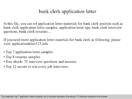 Bank Clerk Application Letter