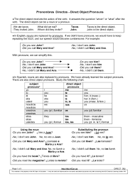 Pronombres Directos Direct Object Pronouns Worksheet For 9th