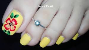 Hello my lovelies in today's to nail art tutorial i will show you guys an easy red french tip toe nail art design for beginners. Red Flowers On Yellow Pedicure Nail Art Tutorial Summer Toe Nail Art Design Rose Pearl Youtube
