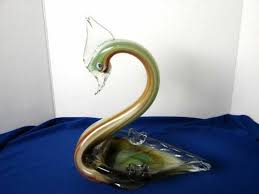Vtg Large Murano Italy Glass Swan Green