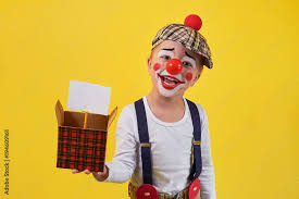 funny kid clown isolated on yellow