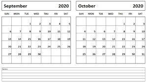 2020 September October Calendar September Calendar