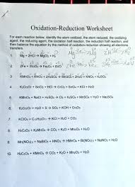 Solved Oxidation Reduction Worksheet