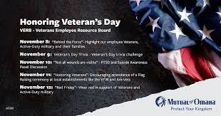 However, it's also often used as a chance to celebrate veterans as well, with many businesses offering special deals to anyone who's served, with many restaurants even giving awa. Mutual Of Omaha In Honor Of Veteran S Day Our Veterans Employee Resource Board Verb Will Be Hosting Online Activities And Educational Events Virtually Throughout This Week For Our Associates To Enjoy