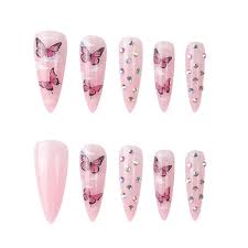 kamize pink fake nails bling sti